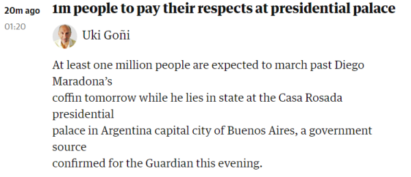 阿根廷政府将为马拉多纳举行国葬
